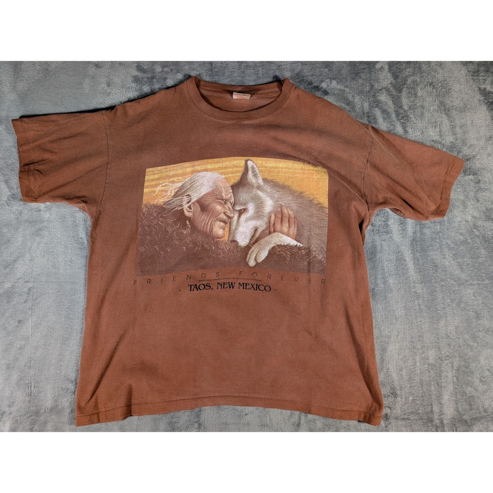 Vintage Taos New Mexico Friends Forever Wolf Native Elder T-Shirt XL 2Xcellent
